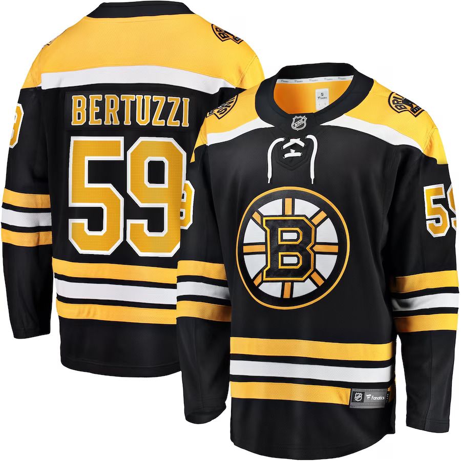 Men Boston Bruins 59 Tyler Bertuzzi Fanatics Branded Black Home Breakaway NFL Jersey